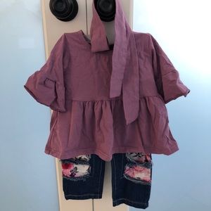 Trendy Toddler Outfit 12-18m - Shirt, Jeans and Headband